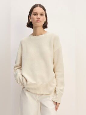 New Everlane THE COTTON HONEYCOMB SQUARE CREW in Heathered Oat Size XS